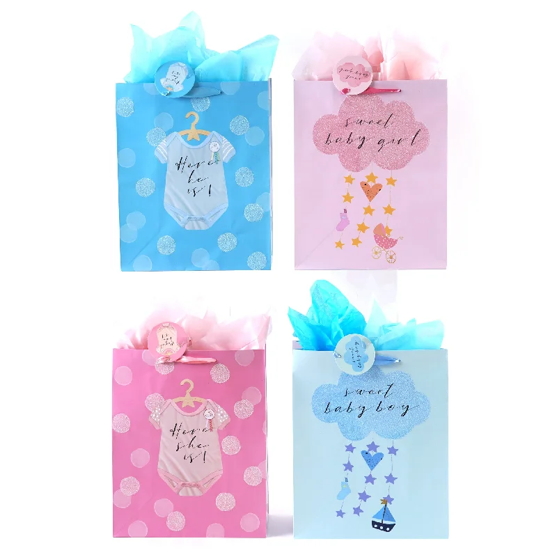 Floral - printed shopping and gift bags with a drawstring top for a feminine lookLarge Just For You Baby! Bag, Glitter, 4 Designs