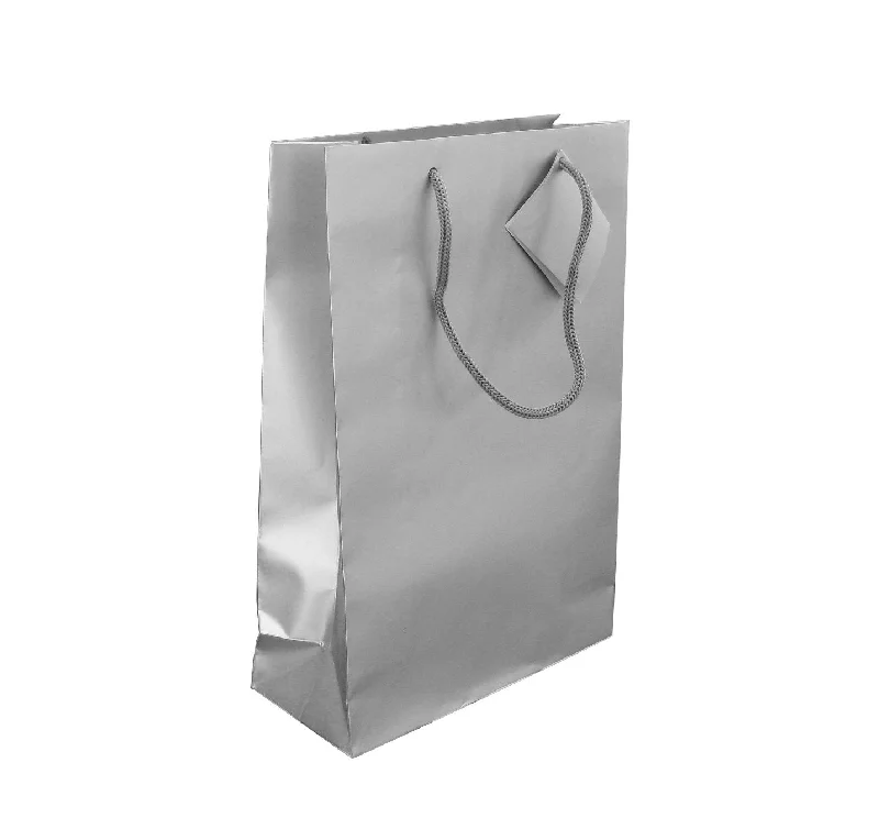 Eco - friendly bamboo shopping and gift bags for sustainable giftingCord Handled Gift Bags - Plain Silver Eco - friendly bamboo shopping and gift bags for sustainable giftingCord Handled Gift Bags - Plain Silver