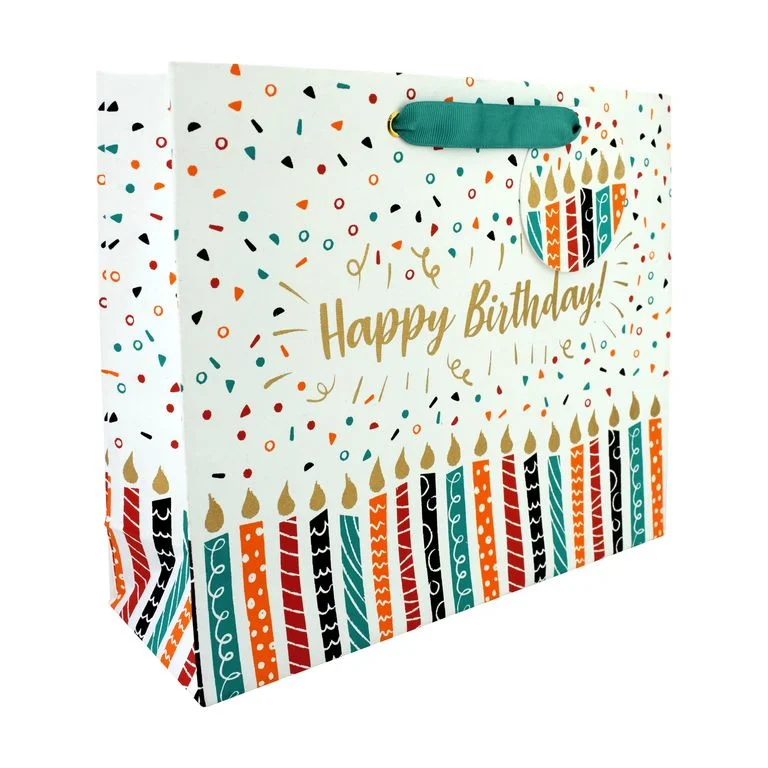 Floral - printed shopping and gift bags with a drawstring top for a feminine lookBday Candles Large Birthday Gift Bag Floral - printed shopping and gift bags with a drawstring top for a feminine lookBday Candles Large Birthday Gift Bag