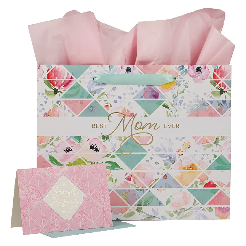 Quilted shopping and gift bags with a soft texture for delicate giftsBest Mom Ever Large Landscape Gift Bag With Card - Proverbs 31:25 Quilted shopping and gift bags with a soft texture for delicate giftsBest Mom Ever Large Landscape Gift Bag With Card - Proverbs 31:25
