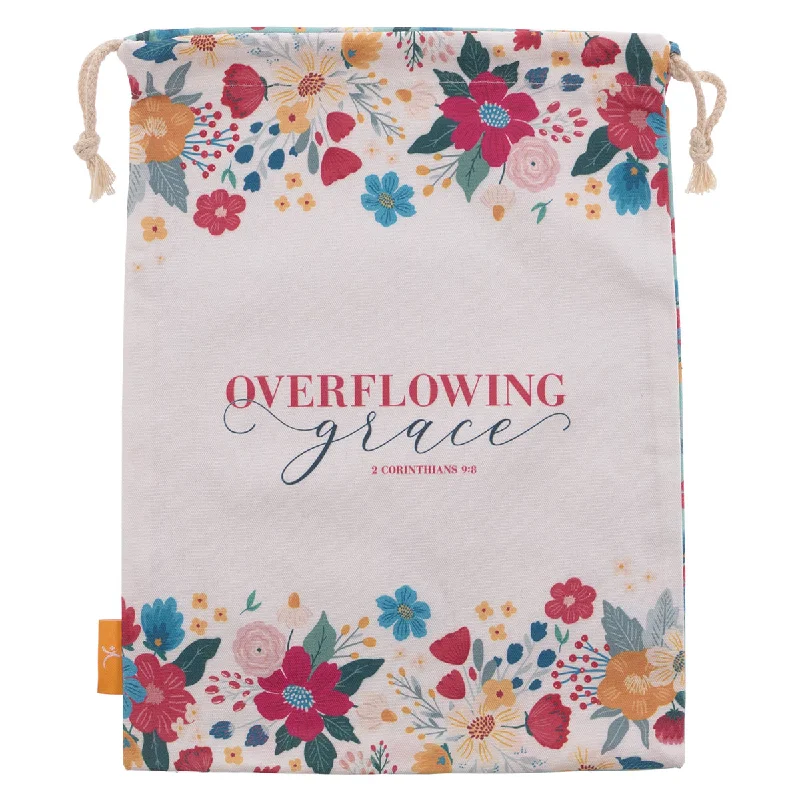 Large - capacity plastic shopping and gift bags with reinforced handles for bulk purchasesOverflowing Grace Large Cotton Drawstring Bag - 2 Corinthians 9:8 Large - capacity plastic shopping and gift bags with reinforced handles for bulk purchasesOverflowing Grace Large Cotton Drawstring Bag - 2 Corinthians 9:8