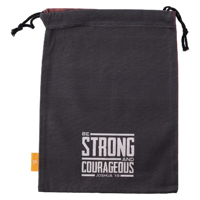 Miniature shopping and gift bags made of satin for small trinkets and jewelryBe Strong And Courageous Large Cotton Drawstring Bag - Joshua 1:9 Miniature shopping and gift bags made of satin for small trinkets and jewelryBe Strong And Courageous Large Cotton Drawstring Bag - Joshua 1:9