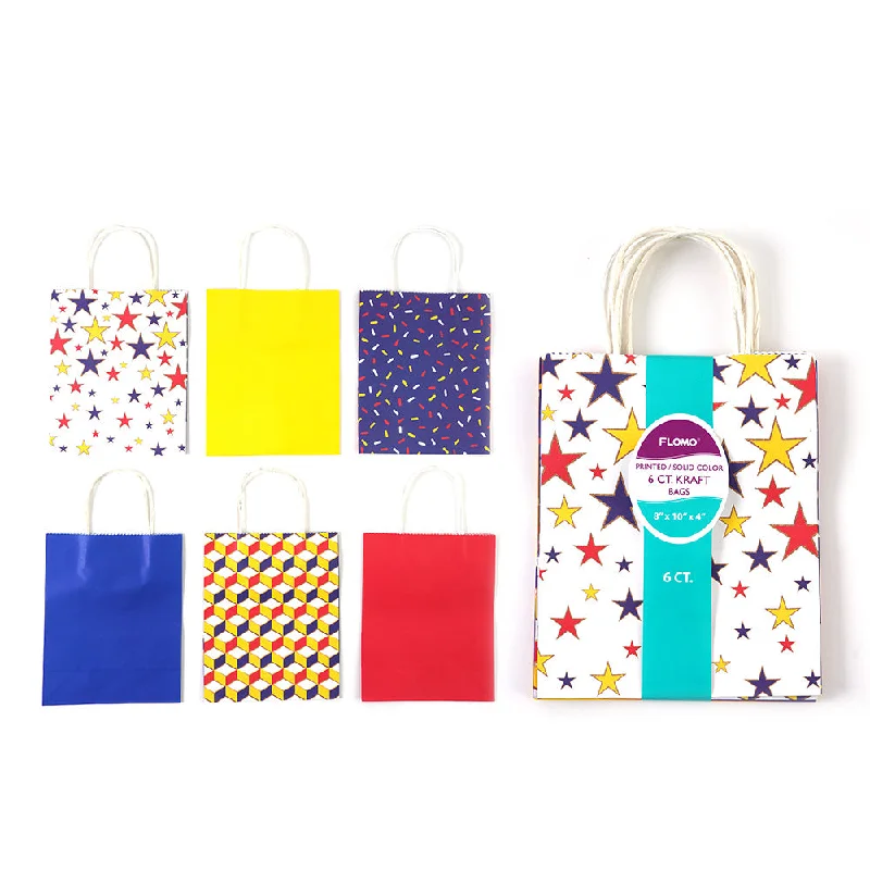 Cartoon - themed paper shopping and gift bags for kids' presents6Pk Printed Confetti/Party Design White Kraft Bag