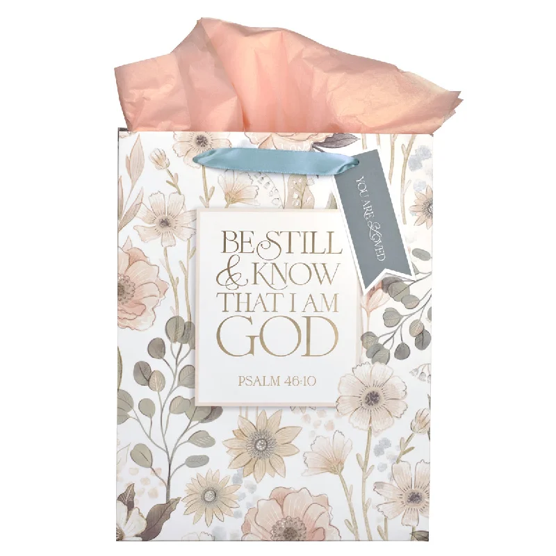 Magnetic - closure shopping and gift bags made of velvet for eleganceBe Still & Know That I Am God Large Portrait Gift Bag with Gift Tag Magnetic - closure shopping and gift bags made of velvet for eleganceBe Still & Know That I Am God Large Portrait Gift Bag with Gift Tag