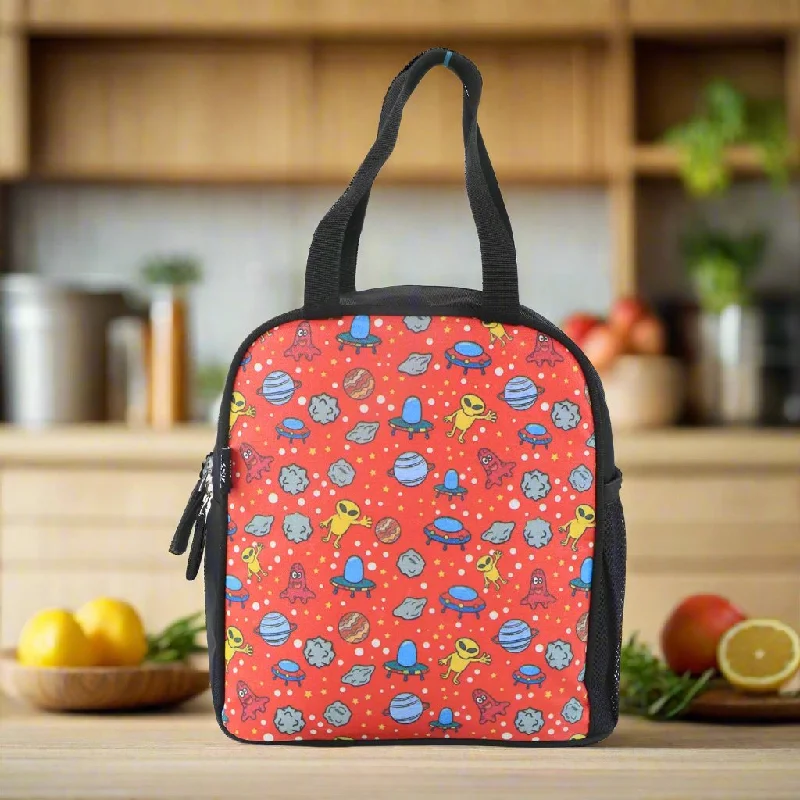 Reusable silicone lunch bags with a snap - lock closure for eco - friendly usersSmily kiddos joy lunch bag- Alien Theme - Red Reusable silicone lunch bags with a snap - lock closure for eco - friendly usersSmily kiddos joy lunch bag- Alien Theme - Red