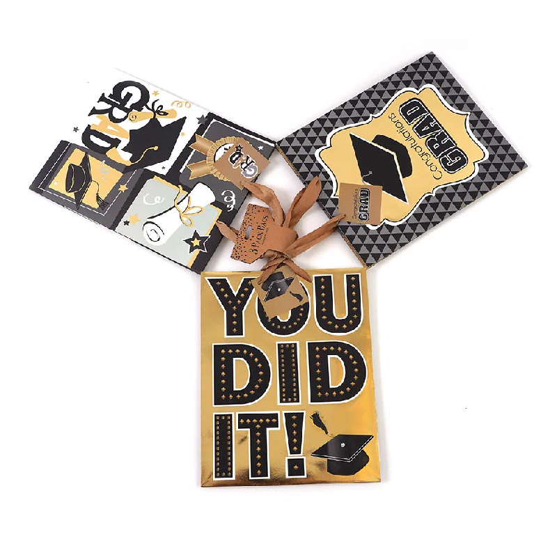 Quilted shopping and gift bags with a soft texture for delicate giftsGraduation-3Pk - Large You Did It! Hot Stamping Gift Bags Quilted shopping and gift bags with a soft texture for delicate giftsGraduation-3Pk - Large You Did It! Hot Stamping Gift Bags