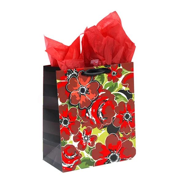 Floral - printed shopping and gift bags with a drawstring top for a feminine lookGrande (Large) Red Poppies Flocked Matte Bag, 1 Design Floral - printed shopping and gift bags with a drawstring top for a feminine lookGrande (Large) Red Poppies Flocked Matte Bag, 1 Design