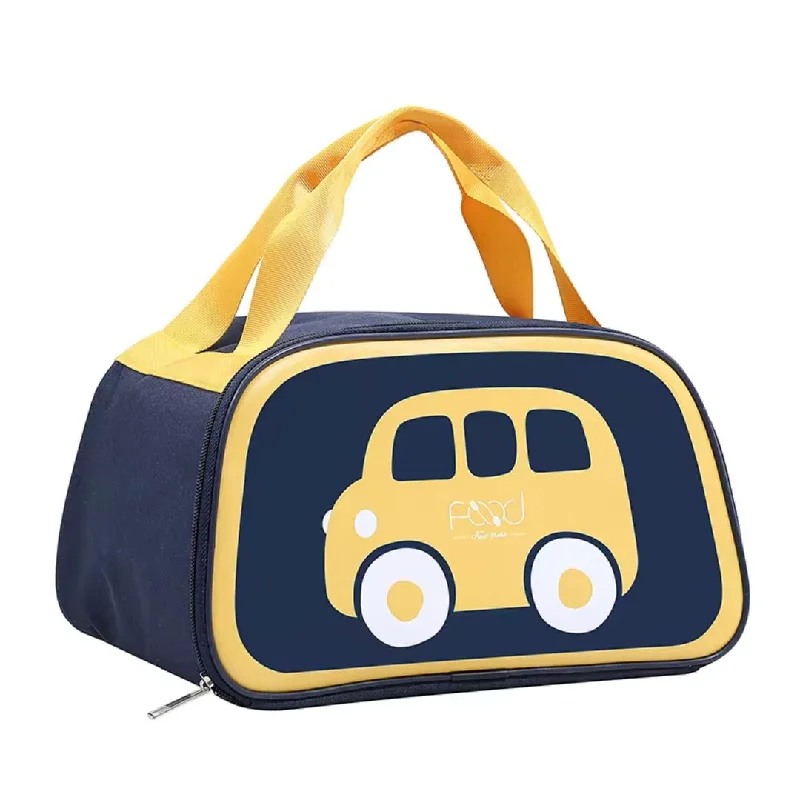 Soft - sided lunch bags with padded shoulder straps for comfortable carryingCar Print Insulated Lunch Bag with front open zip (Navy Blue Yellow) Soft - sided lunch bags with padded shoulder straps for comfortable carryingCar Print Insulated Lunch Bag with front open zip (Navy Blue Yellow)