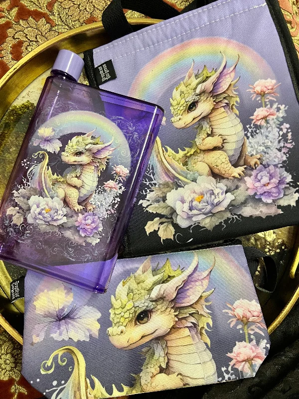 Waterproof nylon lunch bags with a thermal layer for outdoor picnicsLAVENDER DRAGON - lunch / pencil case set Waterproof nylon lunch bags with a thermal layer for outdoor picnicsLAVENDER DRAGON - lunch / pencil case set