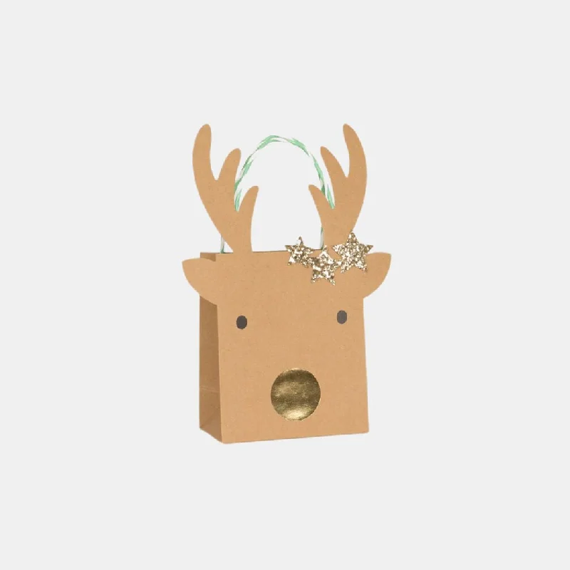 Eco - friendly bamboo shopping and gift bags for sustainable giftingSmall Reindeer With Stars Gift Bag | Set of 2