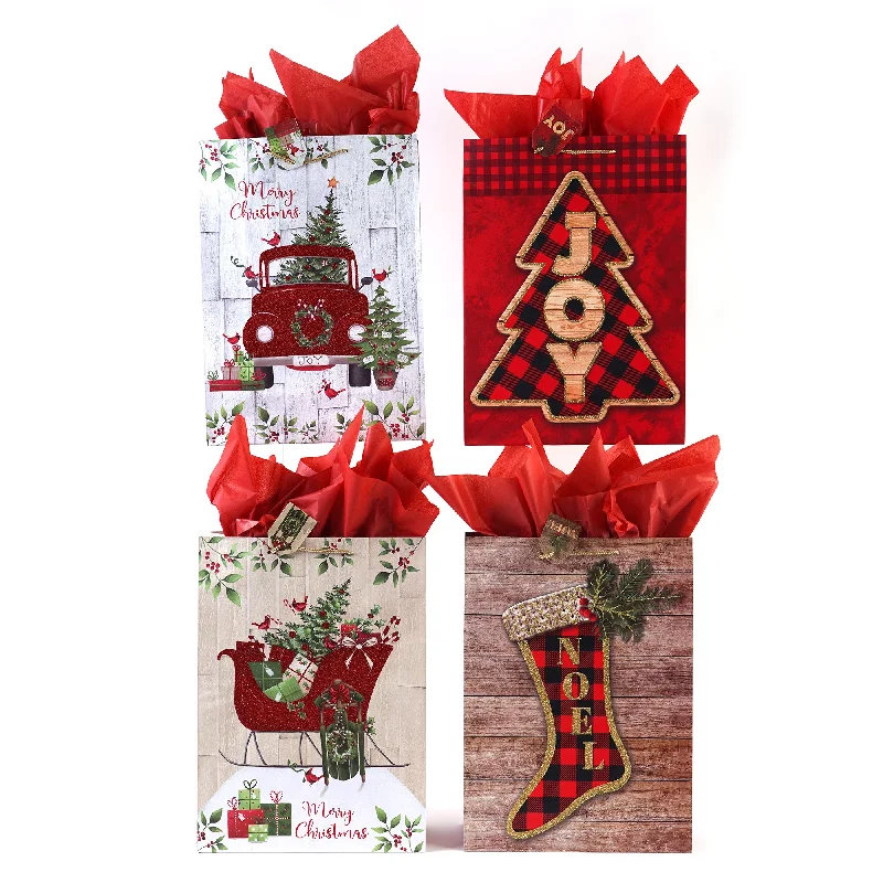 Quilted shopping and gift bags with a soft texture for delicate gifts2Pk Extra Large Christmas In The Country Glitter Bags, 4 Designs Quilted shopping and gift bags with a soft texture for delicate gifts2Pk Extra Large Christmas In The Country Glitter Bags, 4 Designs