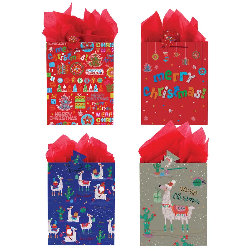 Transparent PVC shopping and gift bags with a decorative ribbon for visibility of contentsSmall Llama Christmas Printed Bag, 4 Designs Transparent PVC shopping and gift bags with a decorative ribbon for visibility of contentsSmall Llama Christmas Printed Bag, 4 Designs
