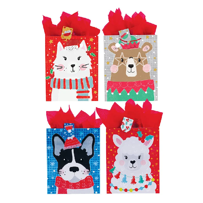 Vintage - style fabric shopping and gift bags with lace trim for a romantic touchSuper Christmas Tassels Printed Bag, 4 Designs Vintage - style fabric shopping and gift bags with lace trim for a romantic touchSuper Christmas Tassels Printed Bag, 4 Designs
