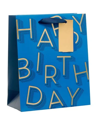 Vintage - style fabric shopping and gift bags with lace trim for a romantic touchGift Bag Medium - Blue Happy Birthday Vintage - style fabric shopping and gift bags with lace trim for a romantic touchGift Bag Medium - Blue Happy Birthday