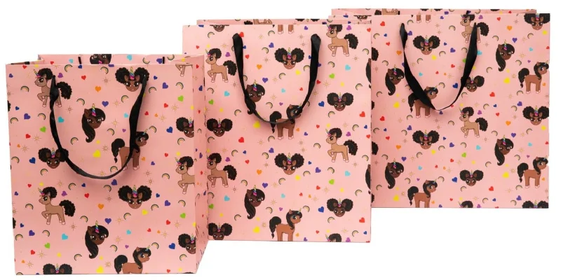 Retro - inspired shopping and gift bags with a bold color palette for nostalgiaGift Bag Trio Set - Pink Signature Print Retro - inspired shopping and gift bags with a bold color palette for nostalgiaGift Bag Trio Set - Pink Signature Print