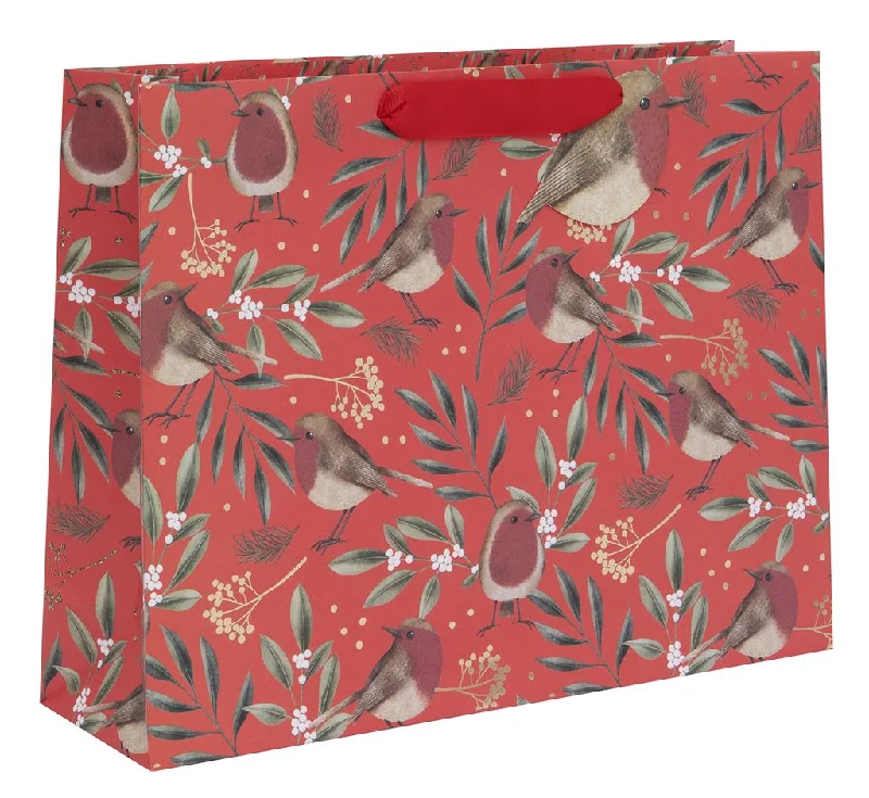 Metallic foil shopping and gift bags with holographic effects for festive occasionsChristmas Gift Bag - Large Landscape Red Robins Metallic foil shopping and gift bags with holographic effects for festive occasionsChristmas Gift Bag - Large Landscape Red Robins