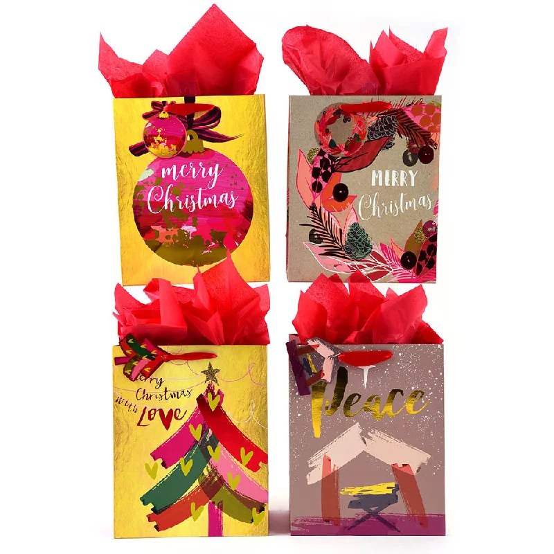 Hand - painted ceramic shopping and gift bags for artisanal giftsLarge Hot Stamp Peaceful Christmas Premium Plus Bag, 4 Designs