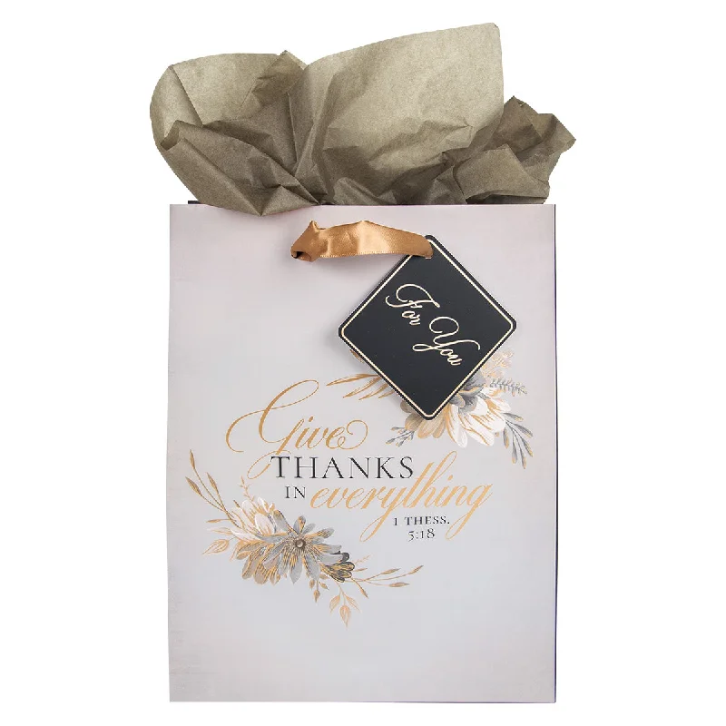 Magnetic - closure shopping and gift bags made of velvet for eleganceGive Thanks In Everything Medium Gift Bag With Gift Tag - 1 Thessalonians 5:18 Magnetic - closure shopping and gift bags made of velvet for eleganceGive Thanks In Everything Medium Gift Bag With Gift Tag - 1 Thessalonians 5:18