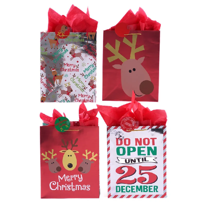 Hand - painted ceramic shopping and gift bags for artisanal giftsChristmas-Extra Large Reindeer Holiday Metallic Bag, 4 Designs Hand - painted ceramic shopping and gift bags for artisanal giftsChristmas-Extra Large Reindeer Holiday Metallic Bag, 4 Designs