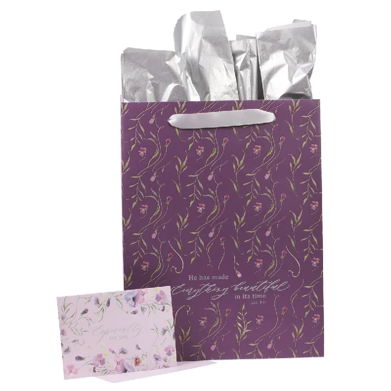 Transparent PVC shopping and gift bags with a decorative ribbon for visibility of contentsHe Has Made Everything Beautiful Portrait Gift Bag with Card Transparent PVC shopping and gift bags with a decorative ribbon for visibility of contentsHe Has Made Everything Beautiful Portrait Gift Bag with Card