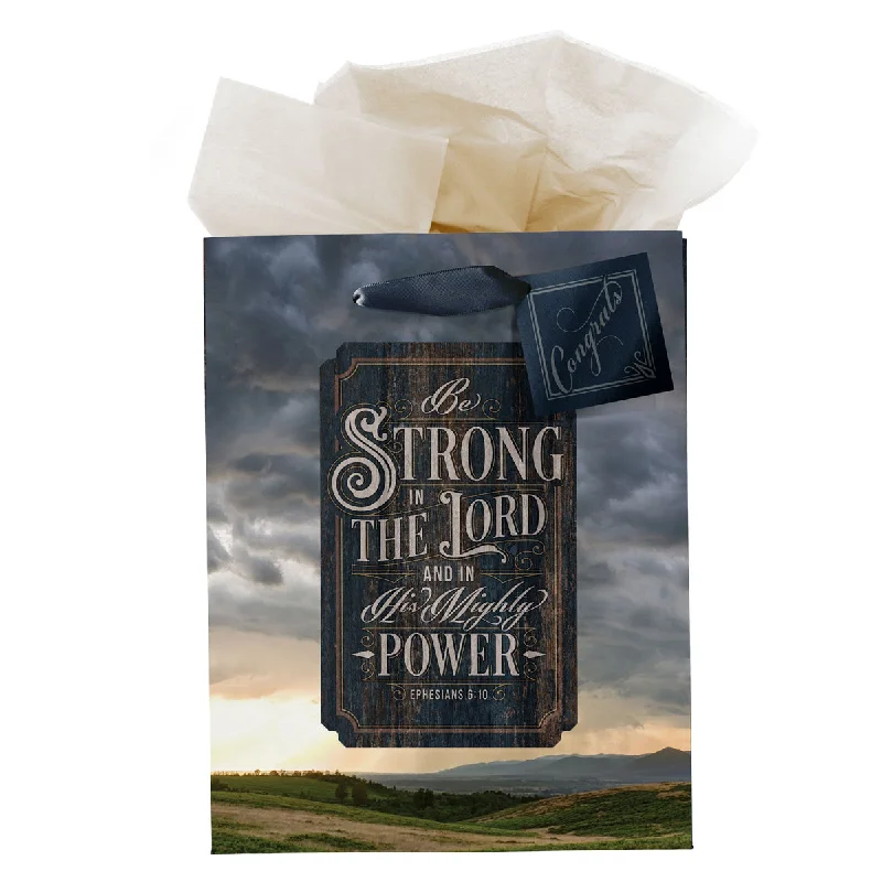 Luxury leather shopping and gift bags with gold - plated hardware for high - end presentsBe Strong in the Lord Medium Gift Bag with Gift Tag Luxury leather shopping and gift bags with gold - plated hardware for high - end presentsBe Strong in the Lord Medium Gift Bag with Gift Tag