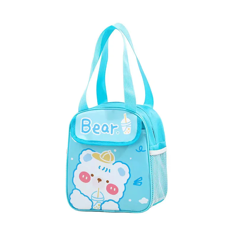 Soft - sided lunch bags with padded shoulder straps for comfortable carryingCute Design Lunch Bag with Front Pocket for Kids (Bear Blue) Soft - sided lunch bags with padded shoulder straps for comfortable carryingCute Design Lunch Bag with Front Pocket for Kids (Bear Blue)
