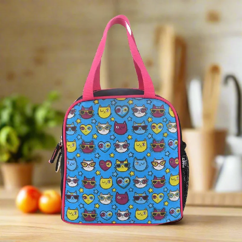 Insulated stainless - steel lunch bags with leak - proof lining for school kidsSmily kiddos joy lunch bag-Kitty Theme - Teal Blue Insulated stainless - steel lunch bags with leak - proof lining for school kidsSmily kiddos joy lunch bag-Kitty Theme - Teal Blue