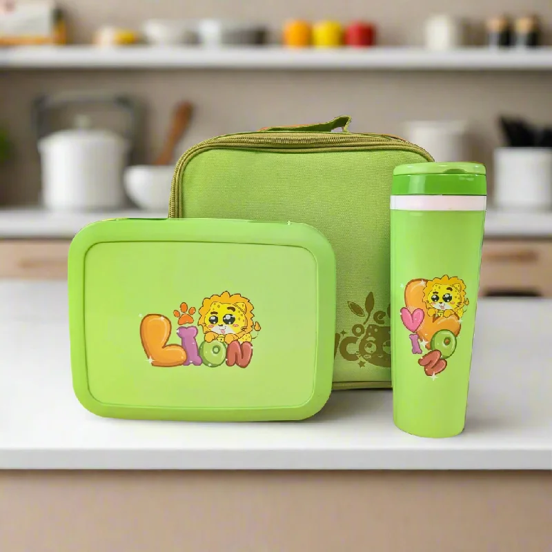 Waterproof nylon lunch bags with a thermal layer for outdoor picnicsLunch Combo Lion Theme Green ( LUNCH BAG, LUNCH BOX ,WATER BOTTLE) Waterproof nylon lunch bags with a thermal layer for outdoor picnicsLunch Combo Lion Theme Green ( LUNCH BAG, LUNCH BOX ,WATER BOTTLE)