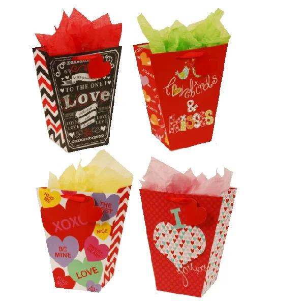 Large - capacity plastic shopping and gift bags with reinforced handles for bulk purchasesLarge "Love Birds" Tapered Gift Bag With Matte Finish, Die Cut Hang Tag, 4 Designs Large - capacity plastic shopping and gift bags with reinforced handles for bulk purchasesLarge "Love Birds" Tapered Gift Bag With Matte Finish, Die Cut Hang Tag, 4 Designs