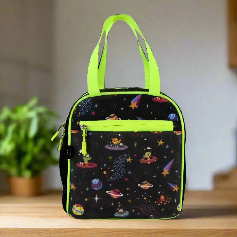 Insulated lunch bags with a built - in ice pack holder for long - day tripsSmily kiddos joy lunch bag- Alien theme - Black Insulated lunch bags with a built - in ice pack holder for long - day tripsSmily kiddos joy lunch bag- Alien theme - Black