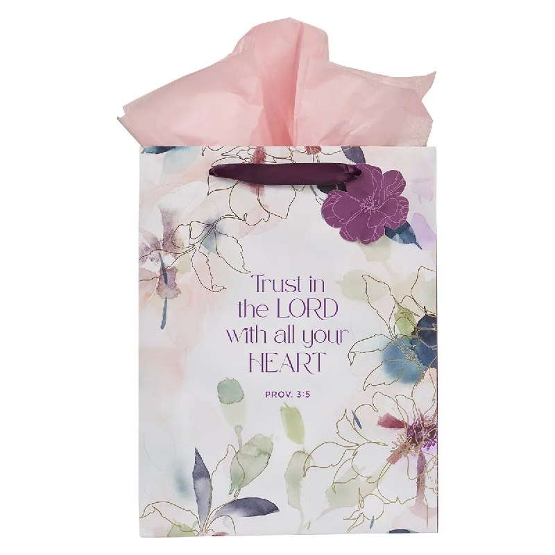 Foldable shopping and gift bags with a compact design for easy storageTrust in the Lord with All Your Heart Large Portrait Gift Bag with Gift Tag Foldable shopping and gift bags with a compact design for easy storageTrust in the Lord with All Your Heart Large Portrait Gift Bag with Gift Tag