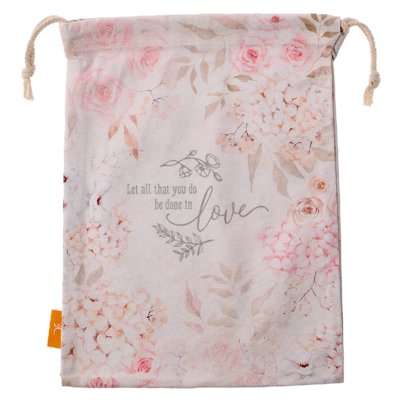 Luxury leather shopping and gift bags with gold - plated hardware for high - end presentsLet All That You Do Be Done In Love Large Cotton Drawstring Bag Luxury leather shopping and gift bags with gold - plated hardware for high - end presentsLet All That You Do Be Done In Love Large Cotton Drawstring Bag