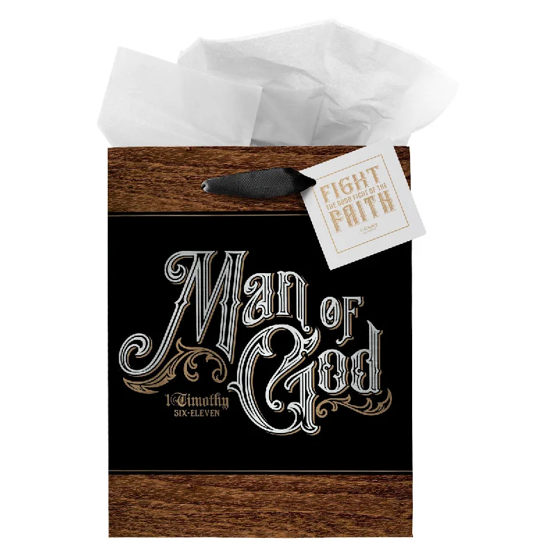 Metallic foil shopping and gift bags with holographic effects for festive occasionsMan Of God Medium Gift Bag With Gift Tag - 1 Timothy 6:11 Metallic foil shopping and gift bags with holographic effects for festive occasionsMan Of God Medium Gift Bag With Gift Tag - 1 Timothy 6:11