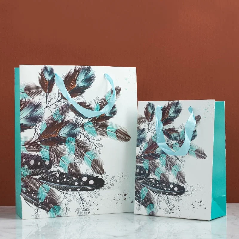Reusable canvas shopping and gift bags with custom - printed logos for corporate giftsMint Green Feathers Gift Bag (Set of 4) Reusable canvas shopping and gift bags with custom - printed logos for corporate giftsMint Green Feathers Gift Bag (Set of 4)