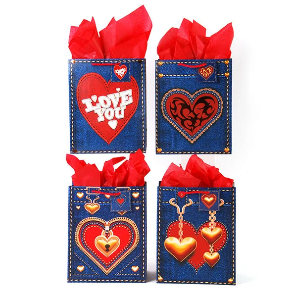 Retro - inspired shopping and gift bags with a bold color palette for nostalgiaLarge Denim Valentine Matte Hot Stamp Gift Bag 4 Designs Retro - inspired shopping and gift bags with a bold color palette for nostalgiaLarge Denim Valentine Matte Hot Stamp Gift Bag 4 Designs
