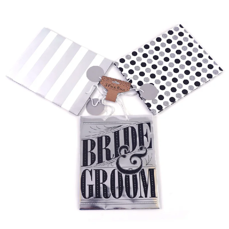 Eco - friendly bamboo shopping and gift bags for sustainable gifting3 Pack Large Wishful Wedding Stripes & Dots Hot Stamp/Glitter Gift Bags, 3 Designs Eco - friendly bamboo shopping and gift bags for sustainable gifting3 Pack Large Wishful Wedding Stripes & Dots Hot Stamp/Glitter Gift Bags, 3 Designs