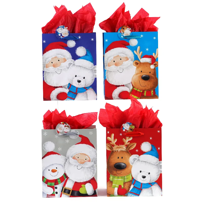 Floral - printed shopping and gift bags with a drawstring top for a feminine lookExtra Large Friends Of Santa Printed Bag, 4 Designs Floral - printed shopping and gift bags with a drawstring top for a feminine lookExtra Large Friends Of Santa Printed Bag, 4 Designs
