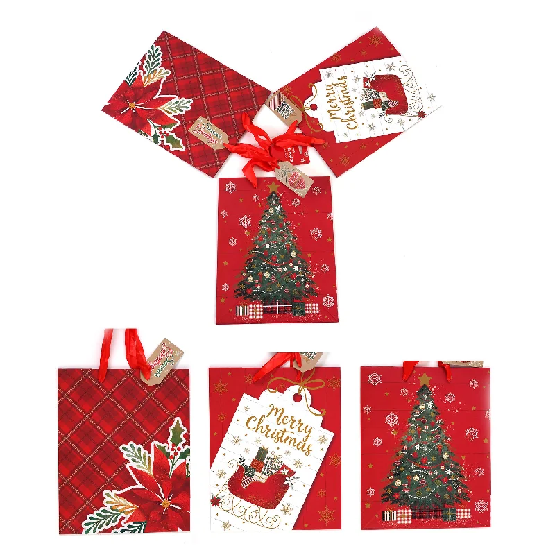 Large - capacity plastic shopping and gift bags with reinforced handles for bulk purchases3Pk Large Christmastime Is Here Printed Bag, 4 Designs Large - capacity plastic shopping and gift bags with reinforced handles for bulk purchases3Pk Large Christmastime Is Here Printed Bag, 4 Designs