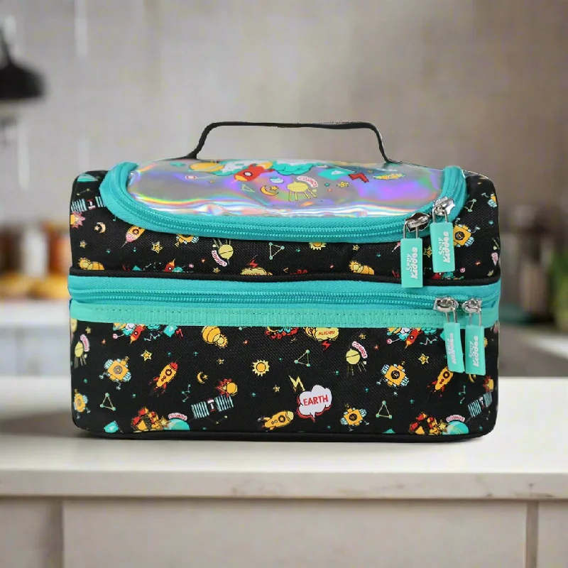 Lunch bags with a separate compartment for drinks and utensilsSmily Kiddos Double Decker Lunch Bag V2 Space Theme Black Lunch bags with a separate compartment for drinks and utensilsSmily Kiddos Double Decker Lunch Bag V2 Space Theme Black
