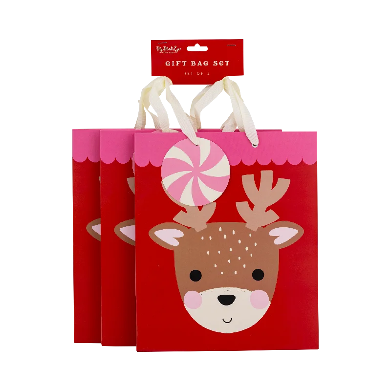 Leatherette shopping and gift bags with a zipper closure for securityPLGB430 - Reindeer Medium Gift Bag Set of 3 Leatherette shopping and gift bags with a zipper closure for securityPLGB430 - Reindeer Medium Gift Bag Set of 3