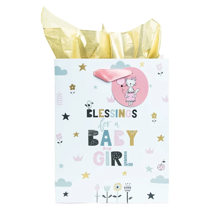 Leatherette shopping and gift bags with a zipper closure for securityBlessings For A Baby Girl Medium Gift Bag With Gift Tag