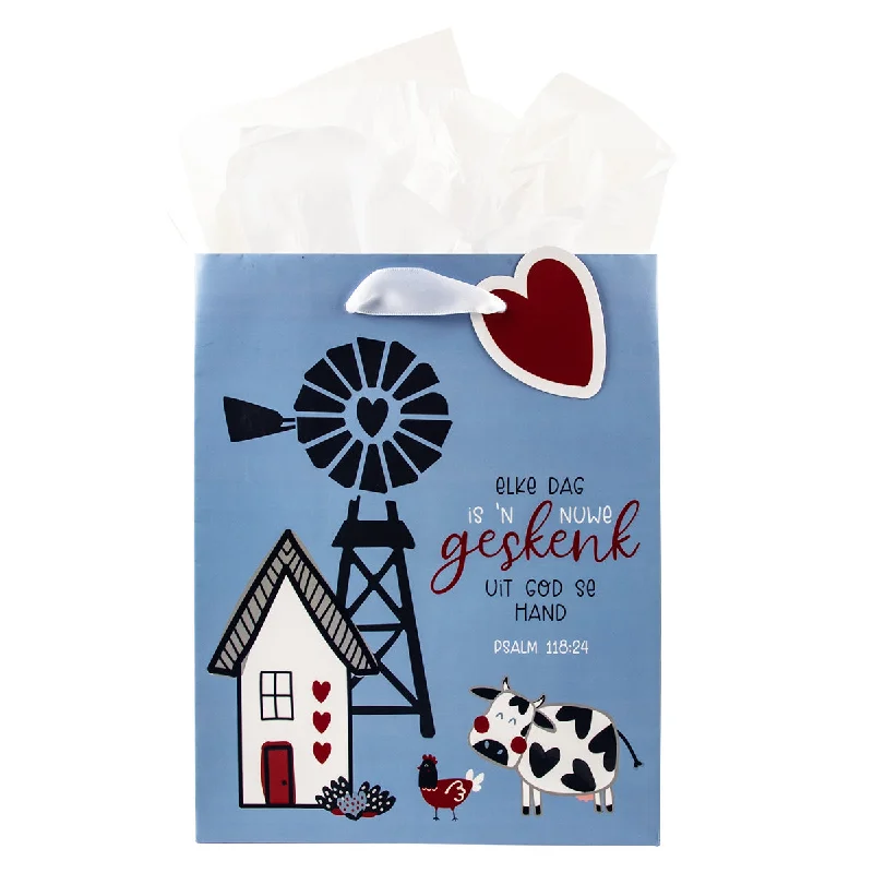 Monogrammed shopping and gift bags with personalized initials for a unique touchElke Dag Is 'n Nuwe Geskenk Afrikaans Medium Gift Bag With Gift Tag - Ps 118:24 Monogrammed shopping and gift bags with personalized initials for a unique touchElke Dag Is 'n Nuwe Geskenk Afrikaans Medium Gift Bag With Gift Tag - Ps 118:24