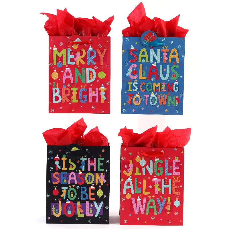 Quilted shopping and gift bags with a soft texture for delicate giftsLarge Santa'S Typography Printed Bag, 4 Designs Quilted shopping and gift bags with a soft texture for delicate giftsLarge Santa'S Typography Printed Bag, 4 Designs