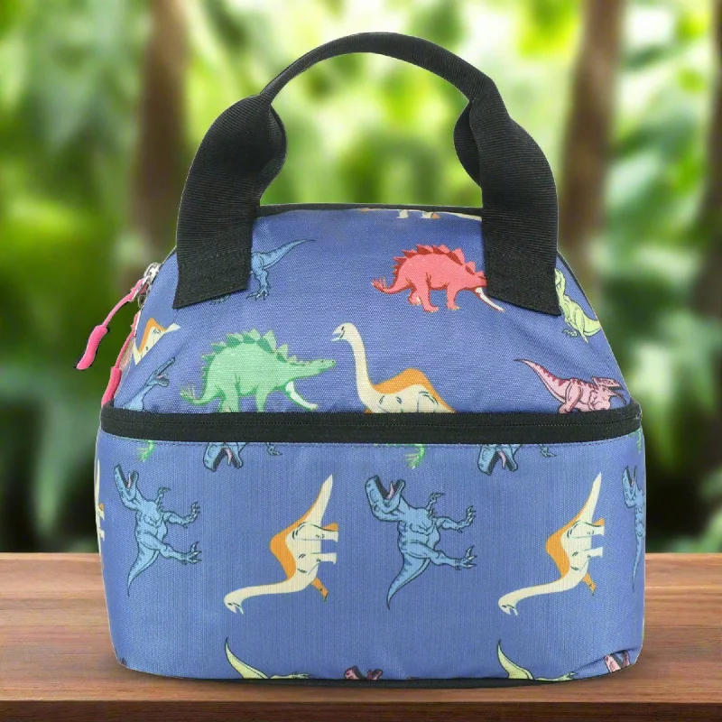 Waterproof and stain - resistant lunch bags for messy eatersSmily Kiddos Double Decker Lunch Bag Dino Theme - Blue LxWxH :25.5 X 17 X 20 CM Waterproof and stain - resistant lunch bags for messy eatersSmily Kiddos Double Decker Lunch Bag Dino Theme - Blue LxWxH :25.5 X 17 X 20 CM