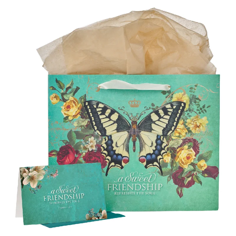 Vintage - style fabric shopping and gift bags with lace trim for a romantic touchSweet Friendship Large Landscape Gift Bag With Card - Proverbs 27:9 Vintage - style fabric shopping and gift bags with lace trim for a romantic touchSweet Friendship Large Landscape Gift Bag With Card - Proverbs 27:9