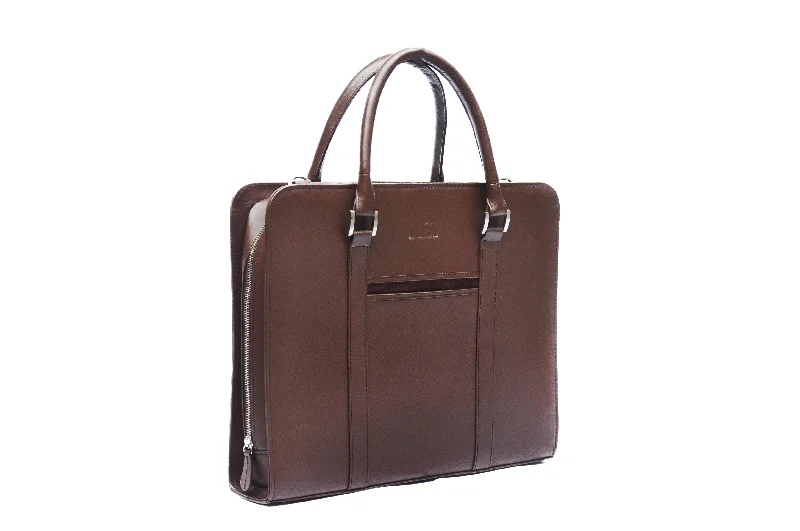 Expandable laptop bag to accommodate additional itemsLeather Laptop Bag - Brown