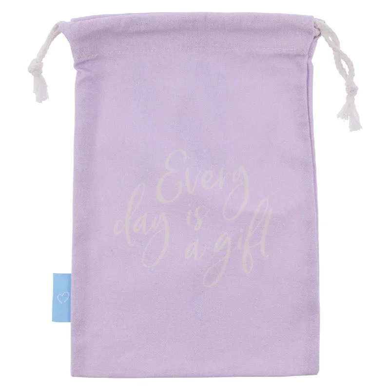Retro - inspired shopping and gift bags with a bold color palette for nostalgiaEvery Day Is A Gift Lilac Small Cotton Drawstring Bag Retro - inspired shopping and gift bags with a bold color palette for nostalgiaEvery Day Is A Gift Lilac Small Cotton Drawstring Bag