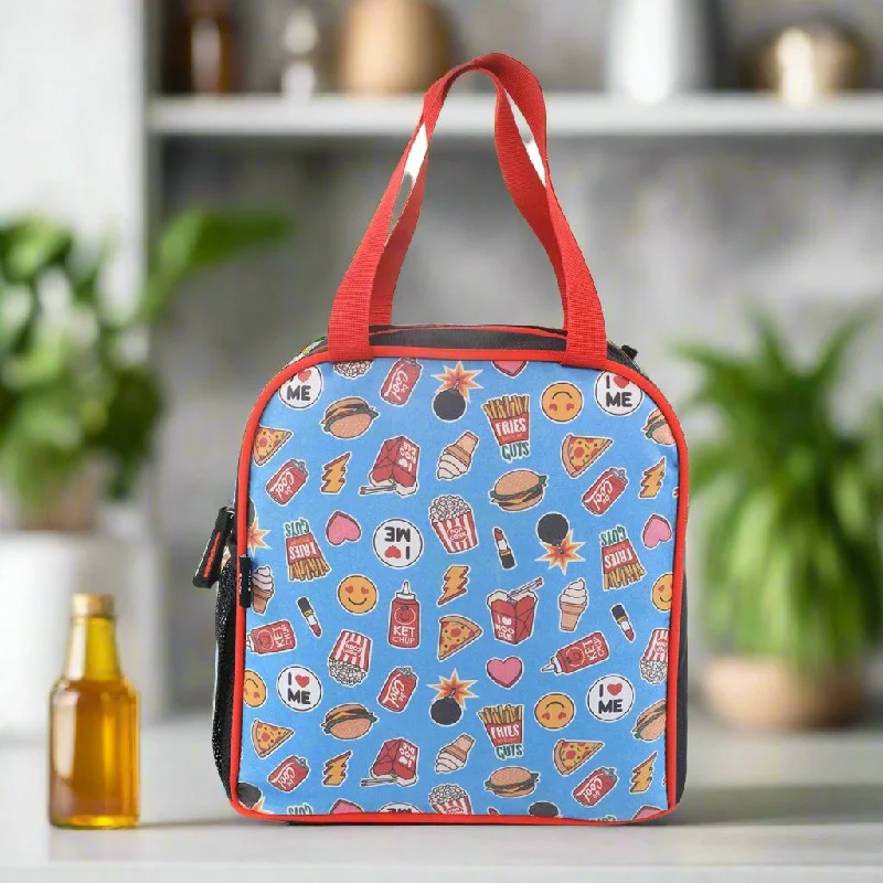 Foldable lunch bags with a compact design for easy storage at homeSmily kiddos joy lunch bag- Fast Food Theme - Teal blue Foldable lunch bags with a compact design for easy storage at homeSmily kiddos joy lunch bag- Fast Food Theme - Teal blue