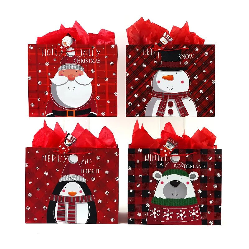 Eco - friendly bamboo shopping and gift bags for sustainable giftingHorizontal Jumbo Christmas Holly Jolly Plaid Printed Bag, 4 Designs Eco - friendly bamboo shopping and gift bags for sustainable giftingHorizontal Jumbo Christmas Holly Jolly Plaid Printed Bag, 4 Designs