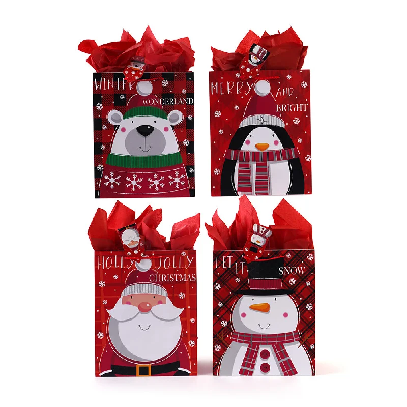 Vintage - style fabric shopping and gift bags with lace trim for a romantic touchSmall Christmas Holly Jolly Plaid Printed Bag, 4 Designs Vintage - style fabric shopping and gift bags with lace trim for a romantic touchSmall Christmas Holly Jolly Plaid Printed Bag, 4 Designs